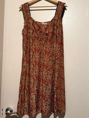 Floral Red and Brown Sleeveless Summer Dress
